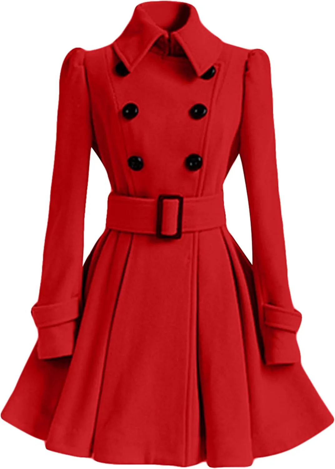 MAYRAIN Women's Mid Long Winter Overcoat Collar Double Breasted Coat Outerwear Elegant Fit Pea Coat