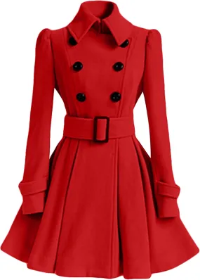 MAYRAIN Women's Mid Long Winter Overcoat Collar Double Breasted Coat Outerwear Elegant Fit Pea Coat