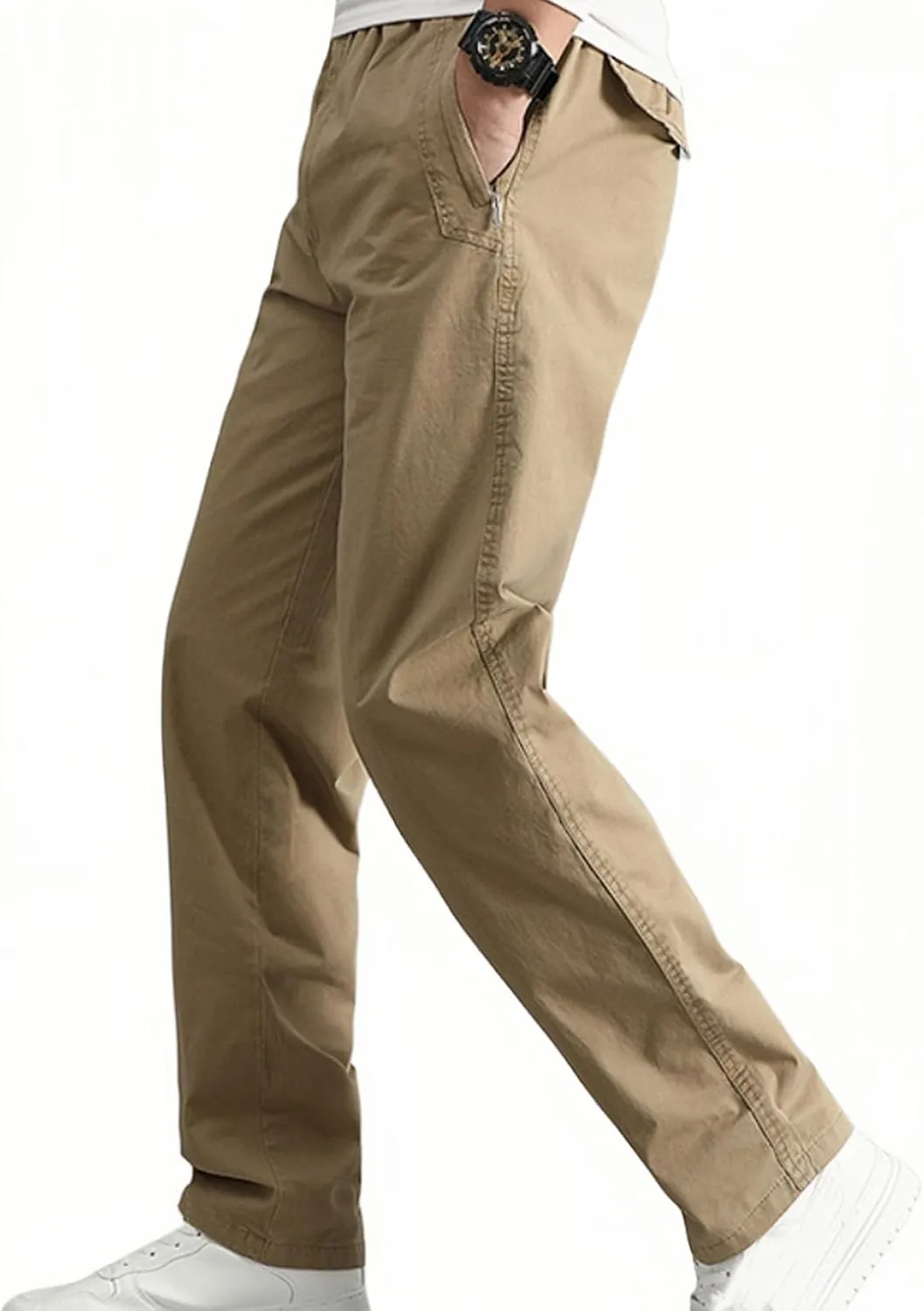 Men’ s Casual Cargo Pants Relaxed Fit Streetwear Pant Elastic Drawstring Waist Lightweight Chino Trouser with Pocket