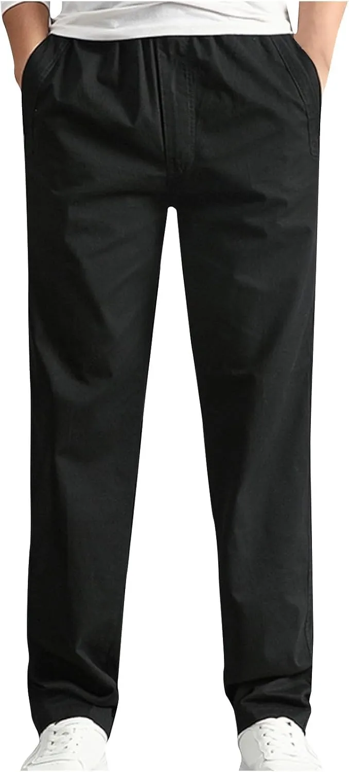 Men’ s Casual Cargo Pants Relaxed Fit Streetwear Pant Elastic Drawstring Waist Lightweight Chino Trouser with Pocket