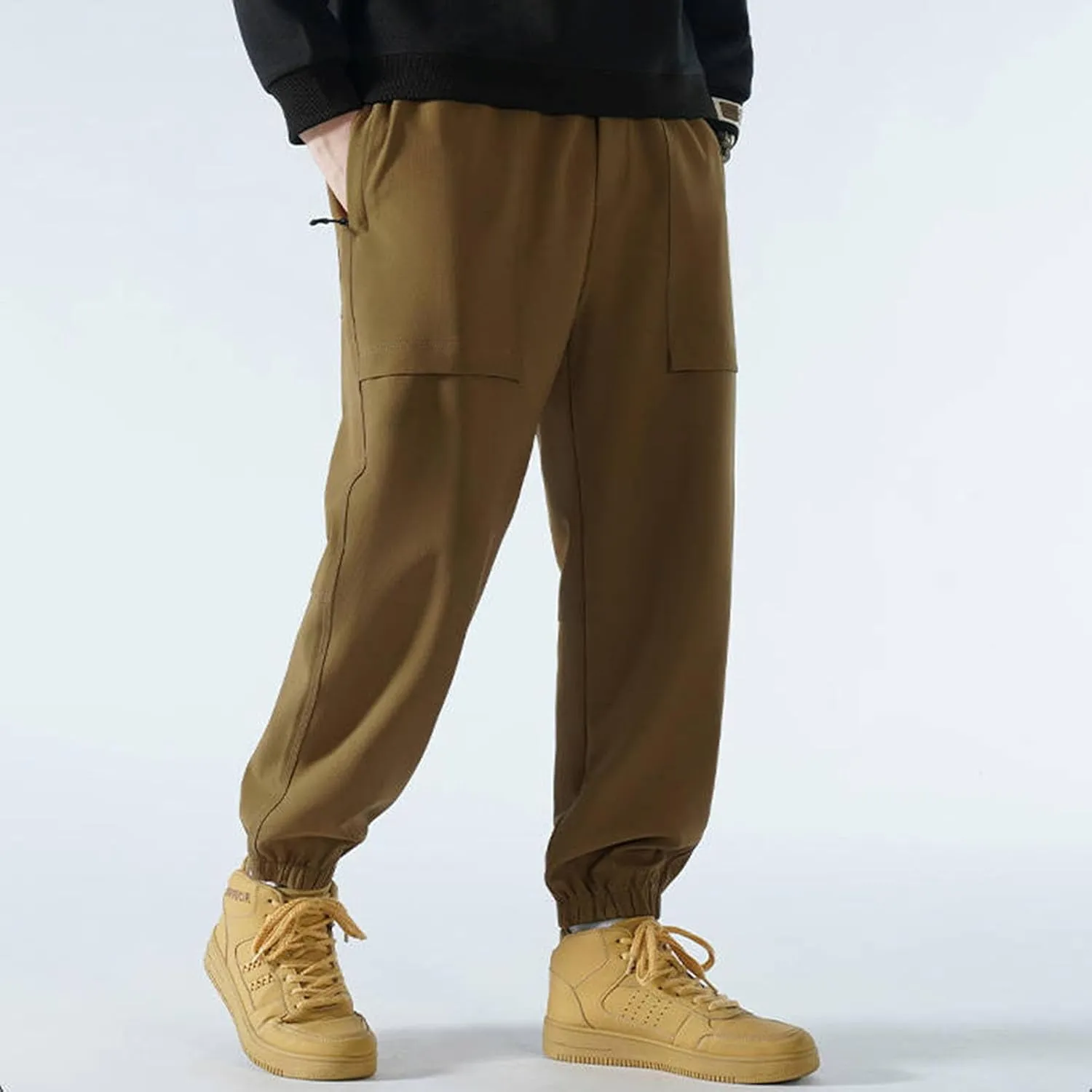 Men's Casual Soft Cargo Pants Elastic Waist Summer Joggers Pants Athletic Techwear Jogging Sweatpants with Pockets