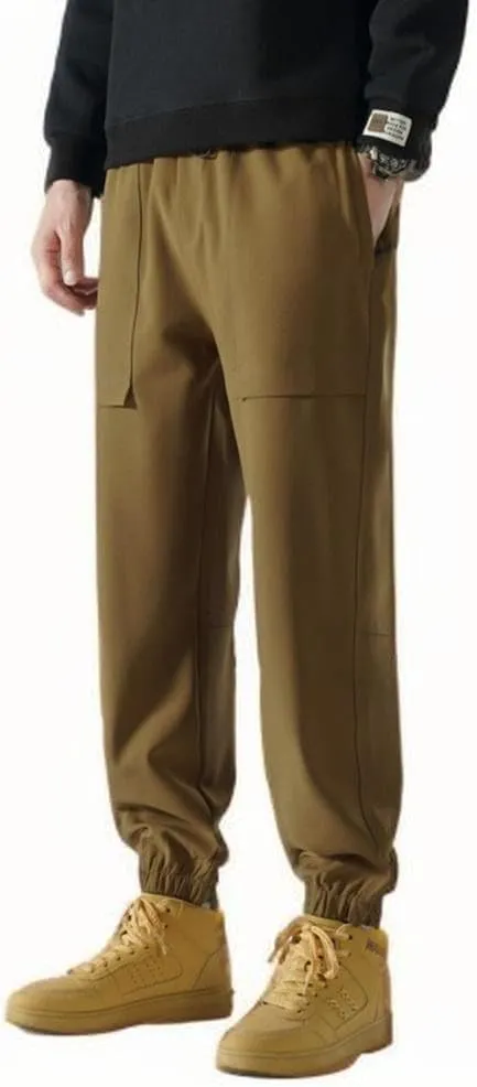 Men's Casual Soft Cargo Pants Elastic Waist Summer Joggers Pants Athletic Techwear Jogging Sweatpants with Pockets