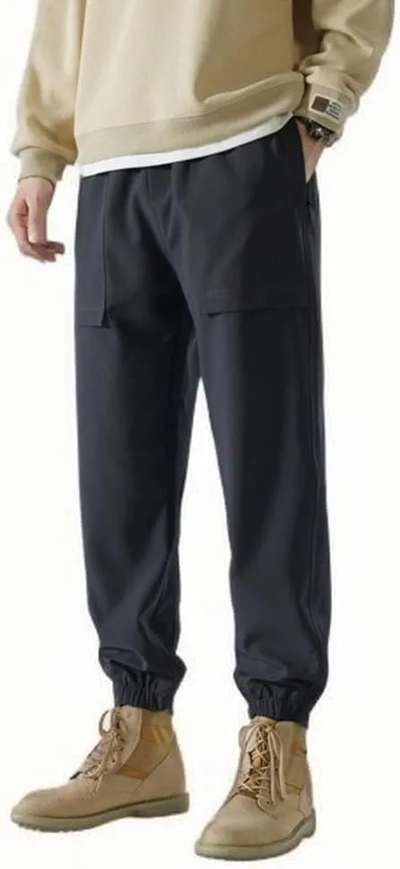 Men's Casual Soft Cargo Pants Elastic Waist Summer Joggers Pants Athletic Techwear Jogging Sweatpants with Pockets