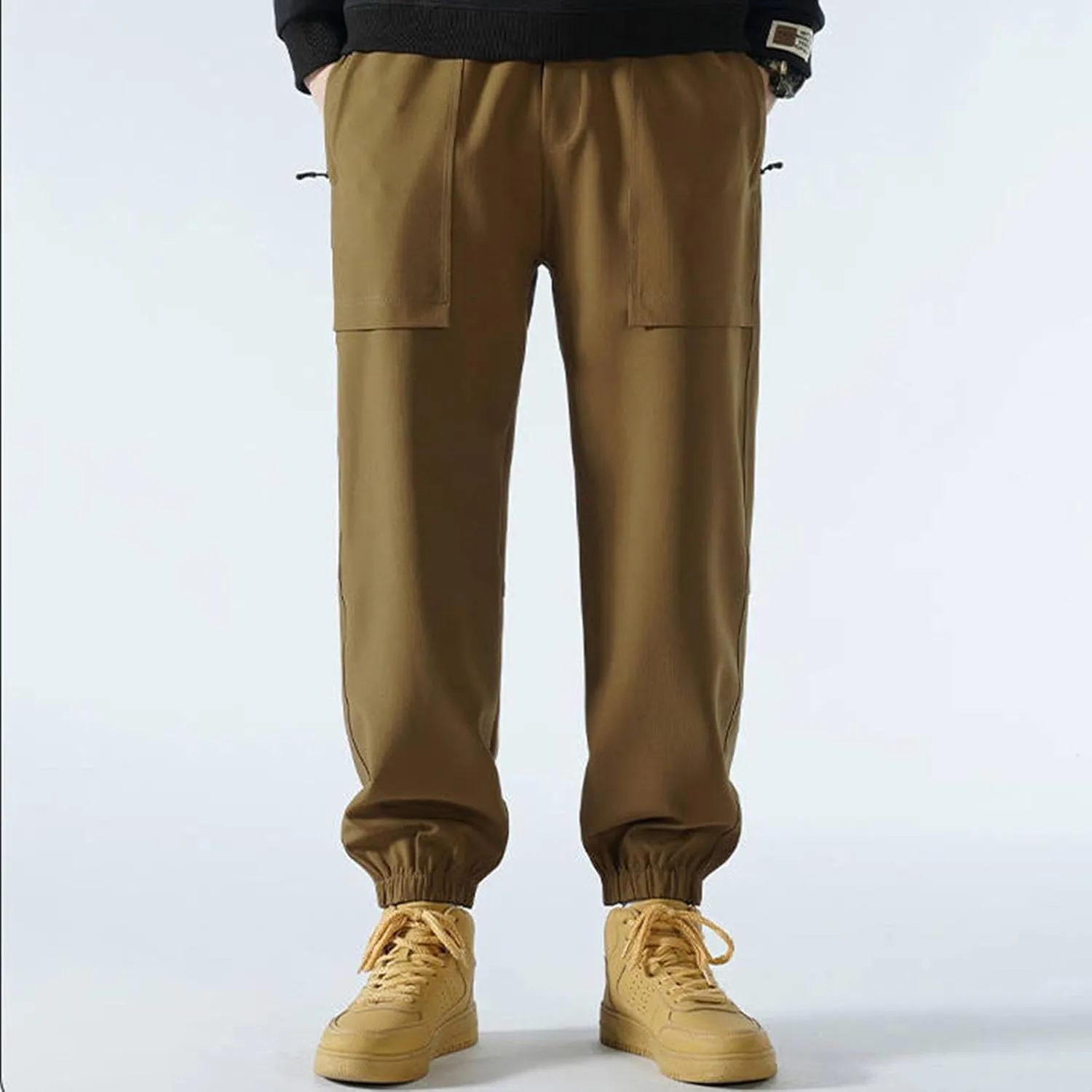 Men's Casual Soft Cargo Pants Elastic Waist Summer Joggers Pants Athletic Techwear Jogging Sweatpants with Pockets