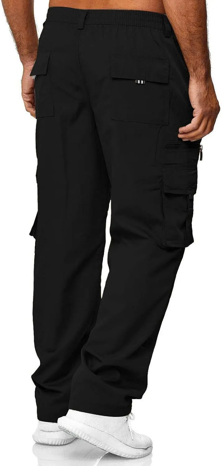 Men's Cotton Blend Cargo Pants Hiking Joggers with Multi Pockets Relaxed Fit Outdoor Trousers Sweatpants for Men
