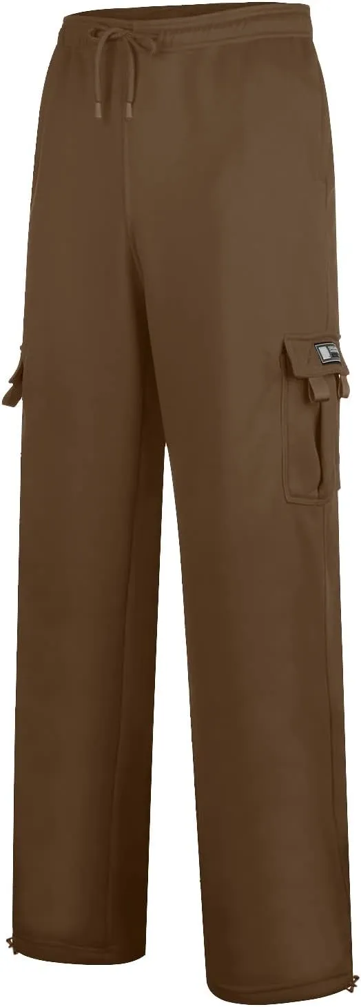 Mens Heavyweight Fleece Cargo Relaxed Fit Stretch Sweatpants Joggers with Pockets Fashion Sport Baggy Pants Trousers