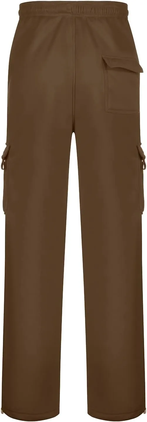 Mens Heavyweight Fleece Cargo Relaxed Fit Stretch Sweatpants Joggers with Pockets Fashion Sport Baggy Pants Trousers