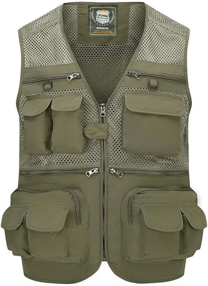 Men's Hiking Breathable Openwork Camo1 Journalist Photographer Waistcoat Camping Jacket Fishing Vest