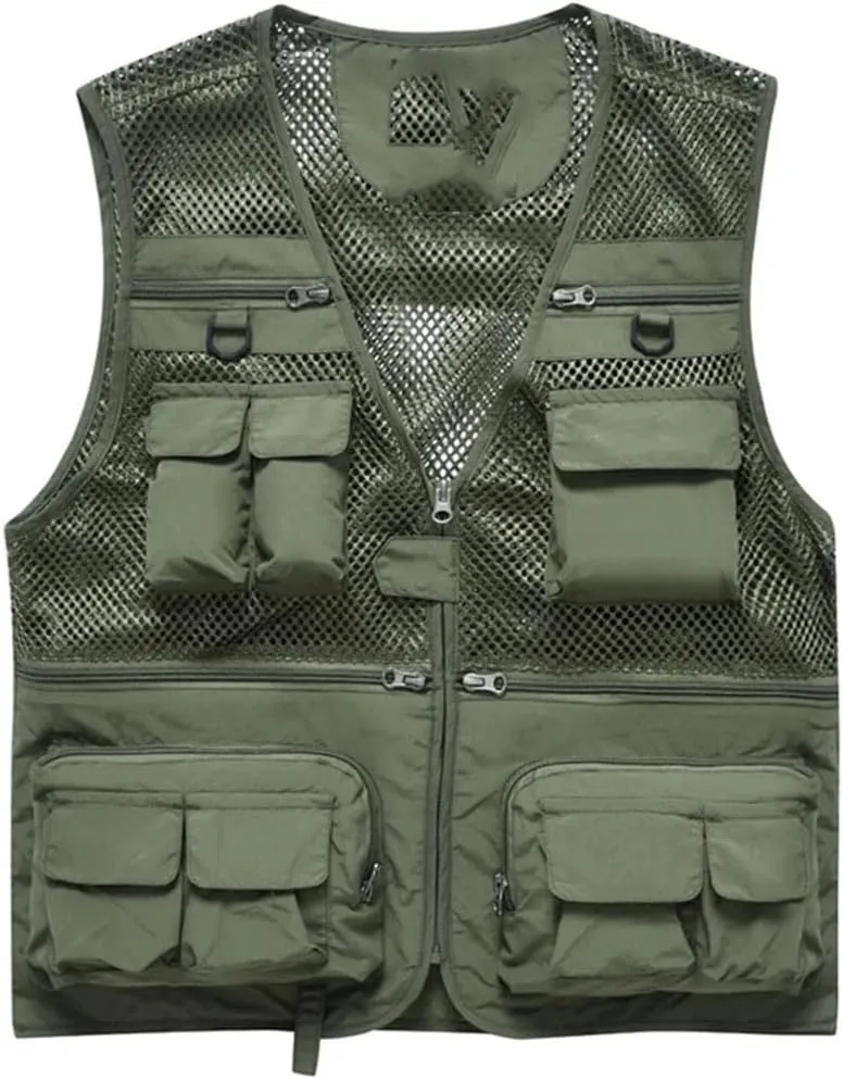 Men's Hiking Breathable Openwork Camo1 Journalist Photographer Waistcoat Camping Jacket Fishing Vest