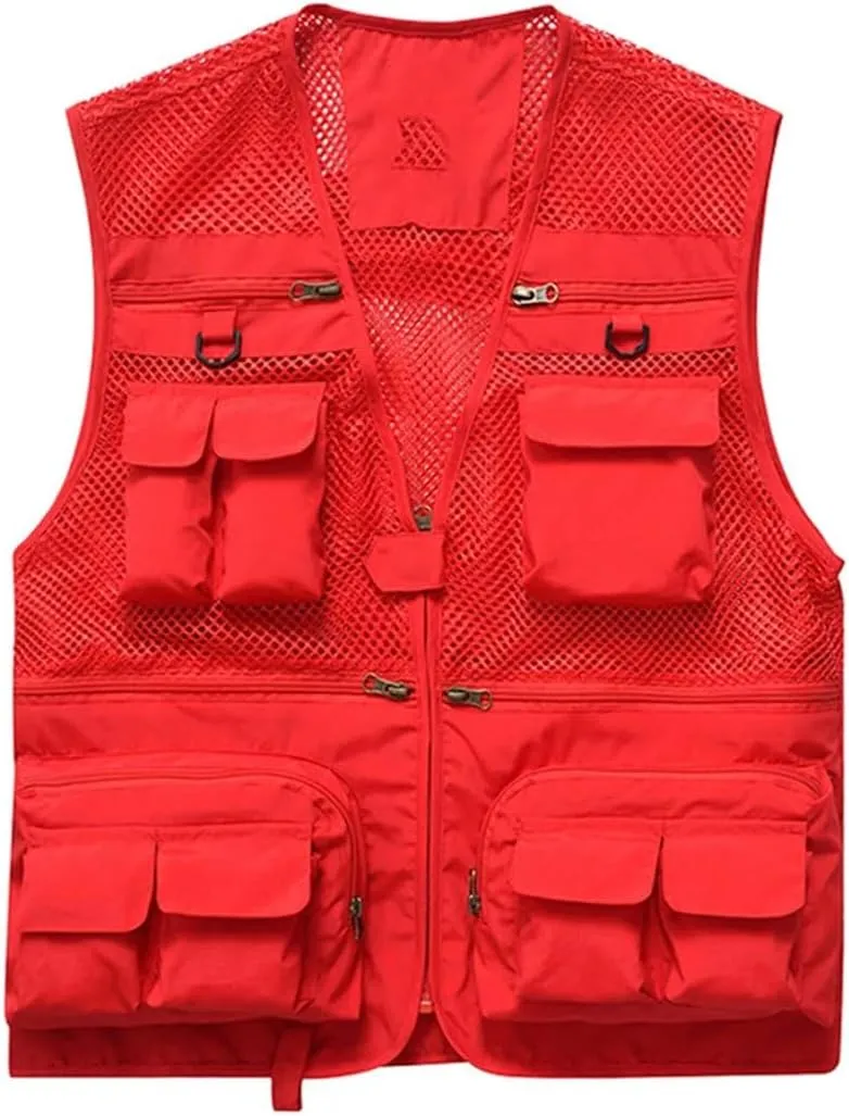 Men's Hiking Breathable Openwork Camo1 Journalist Photographer Waistcoat Camping Jacket Fishing Vest