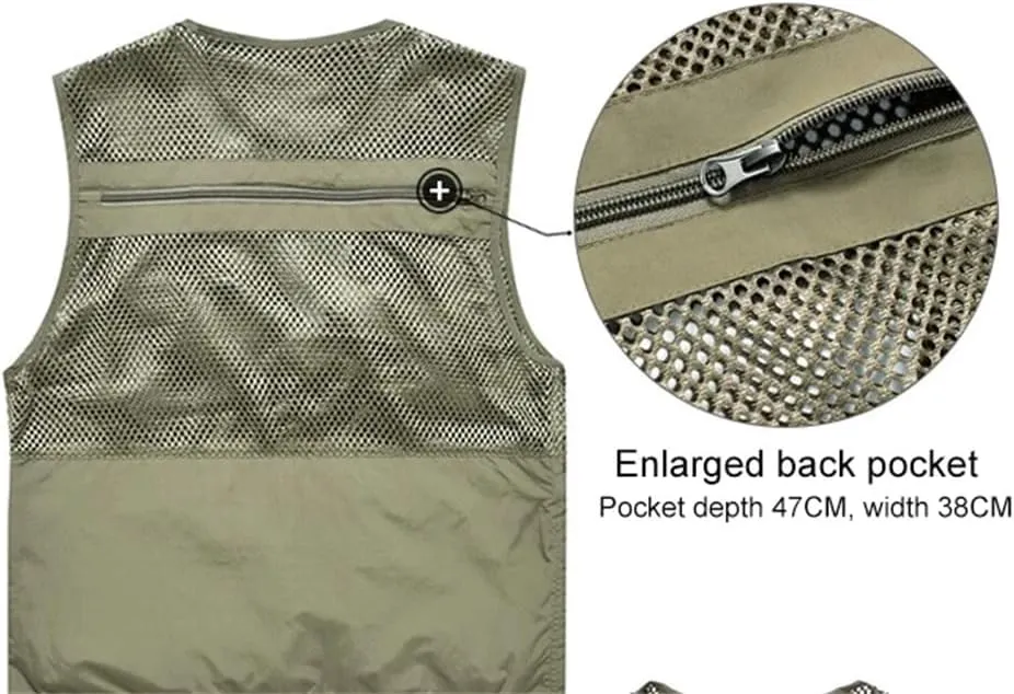 Men's Hiking Breathable Openwork Camo1 Journalist Photographer Waistcoat Camping Jacket Fishing Vest