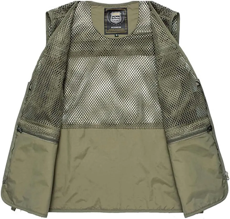 Men's Hiking Breathable Openwork Camo1 Journalist Photographer Waistcoat Camping Jacket Fishing Vest