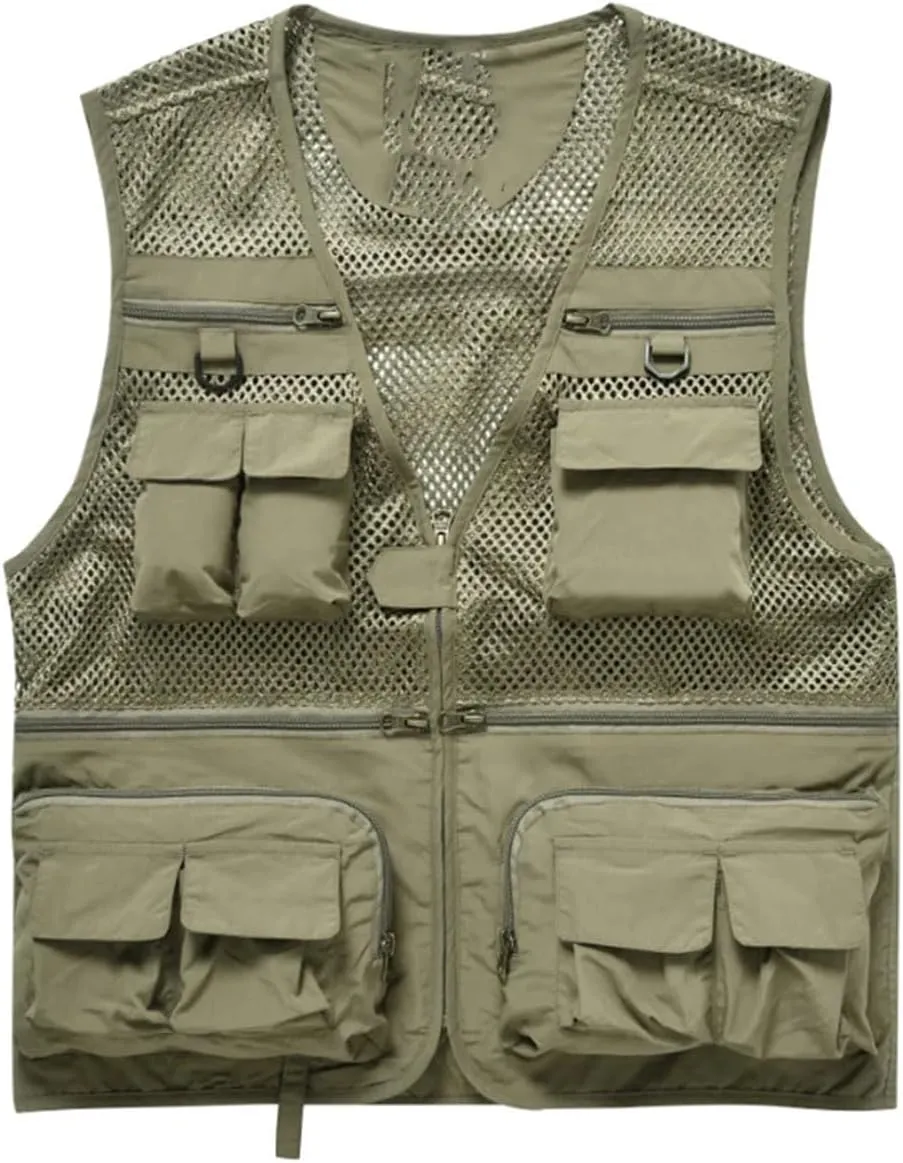 Men's Hiking Breathable Openwork Camo1 Journalist Photographer Waistcoat Camping Jacket Fishing Vest