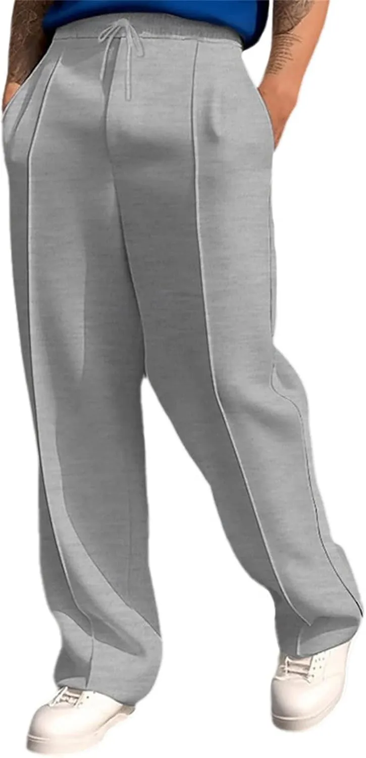 Mens Jogging Pants Mid Waist Relaxed Straight Leg Casual Trousers Vintage Slacks Drawstring Sweatpants Business Pant