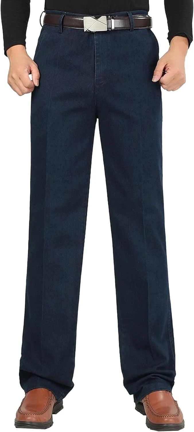 Men's Regular Fit Hight Waist Jeans Straight Leg Casual Loose Denim Pants Stretch Classic Comfort Jeans