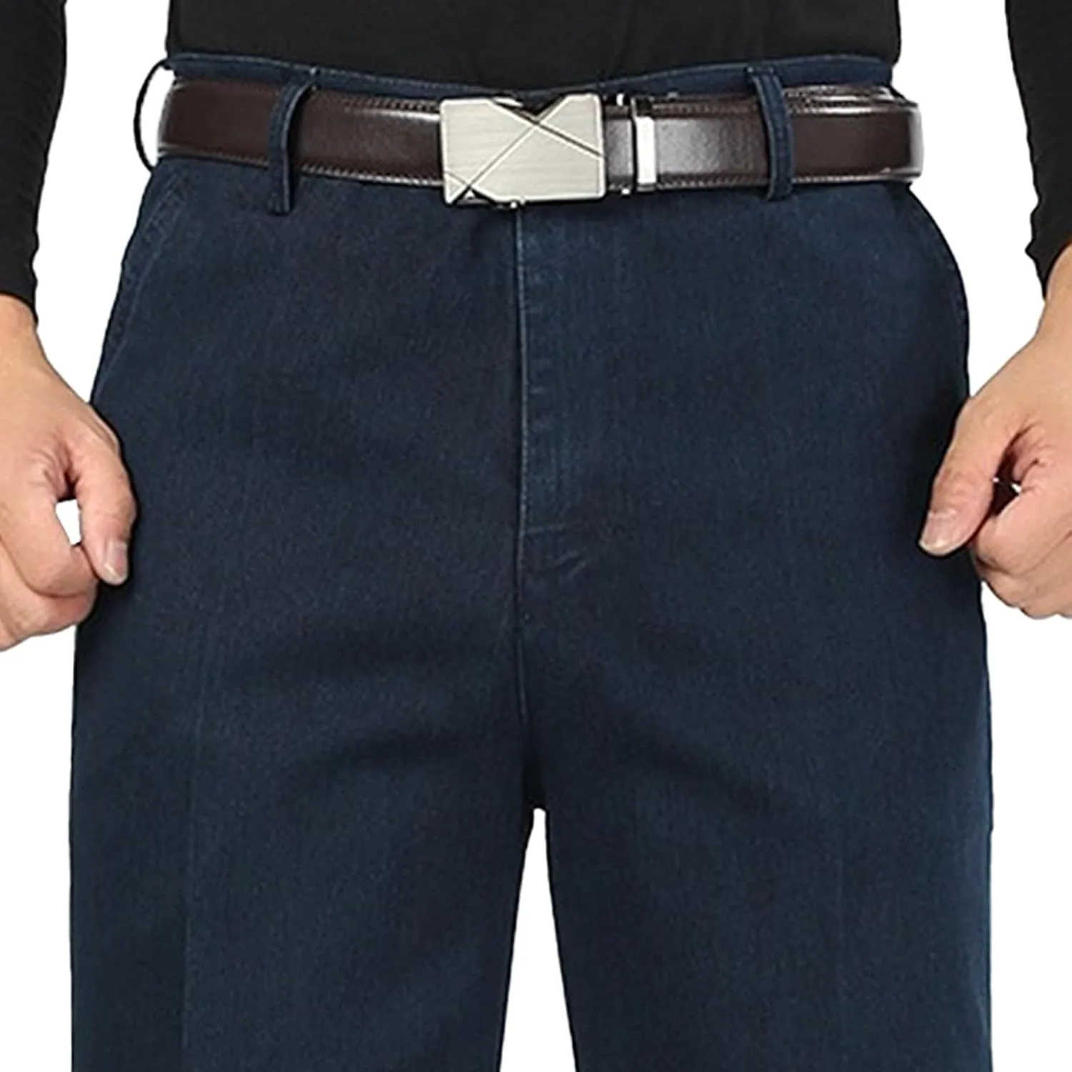 Men's Regular Fit Hight Waist Jeans Straight Leg Casual Loose Denim Pants Stretch Classic Comfort Jeans