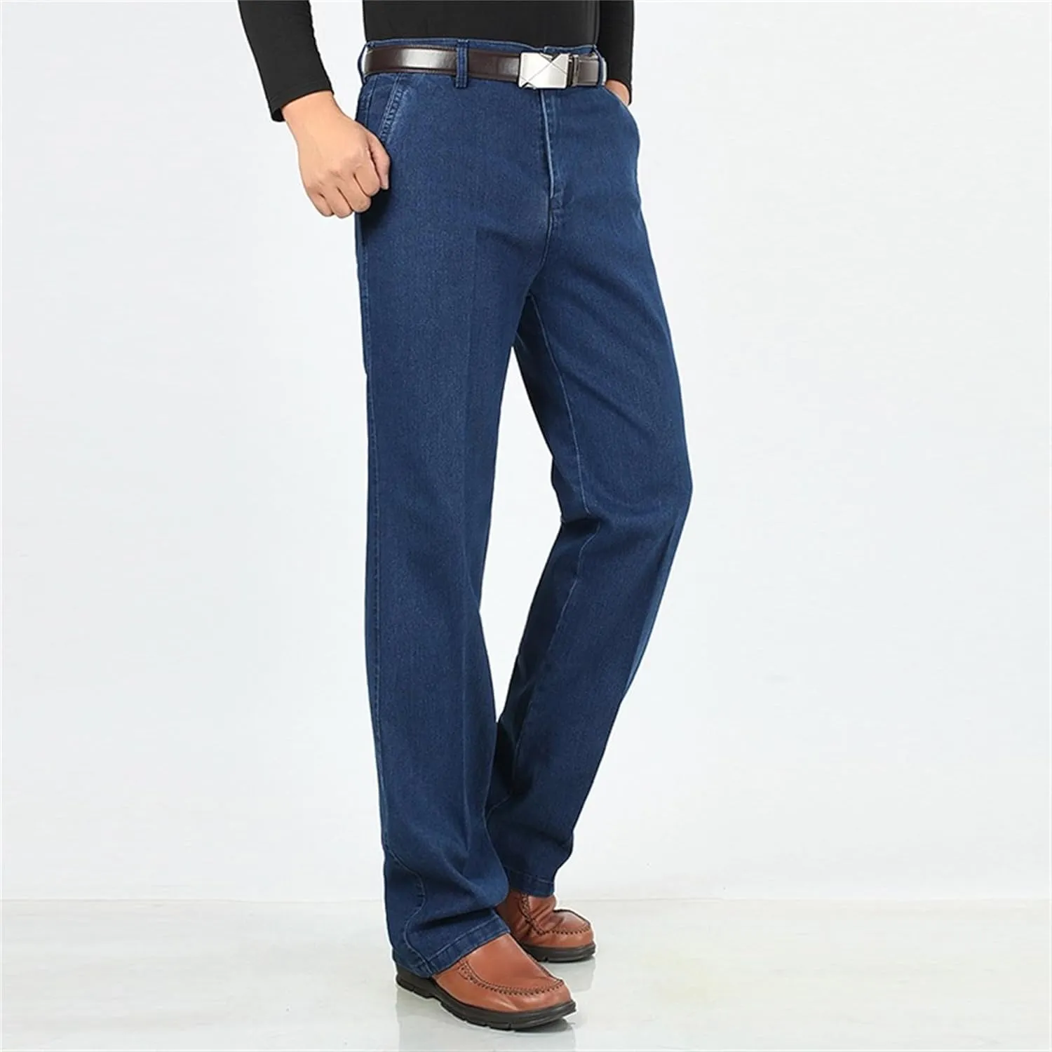 Men's Regular Fit Hight Waist Jeans Straight Leg Casual Loose Denim Pants Stretch Classic Comfort Jeans