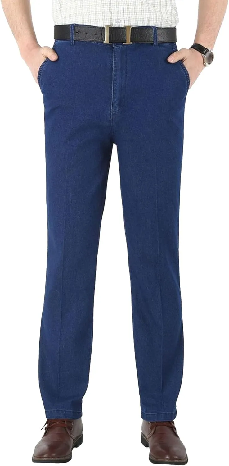 Men's Regular Fit Hight Waist Jeans Straight Leg Casual Loose Denim Pants Stretch Classic Comfort Jeans