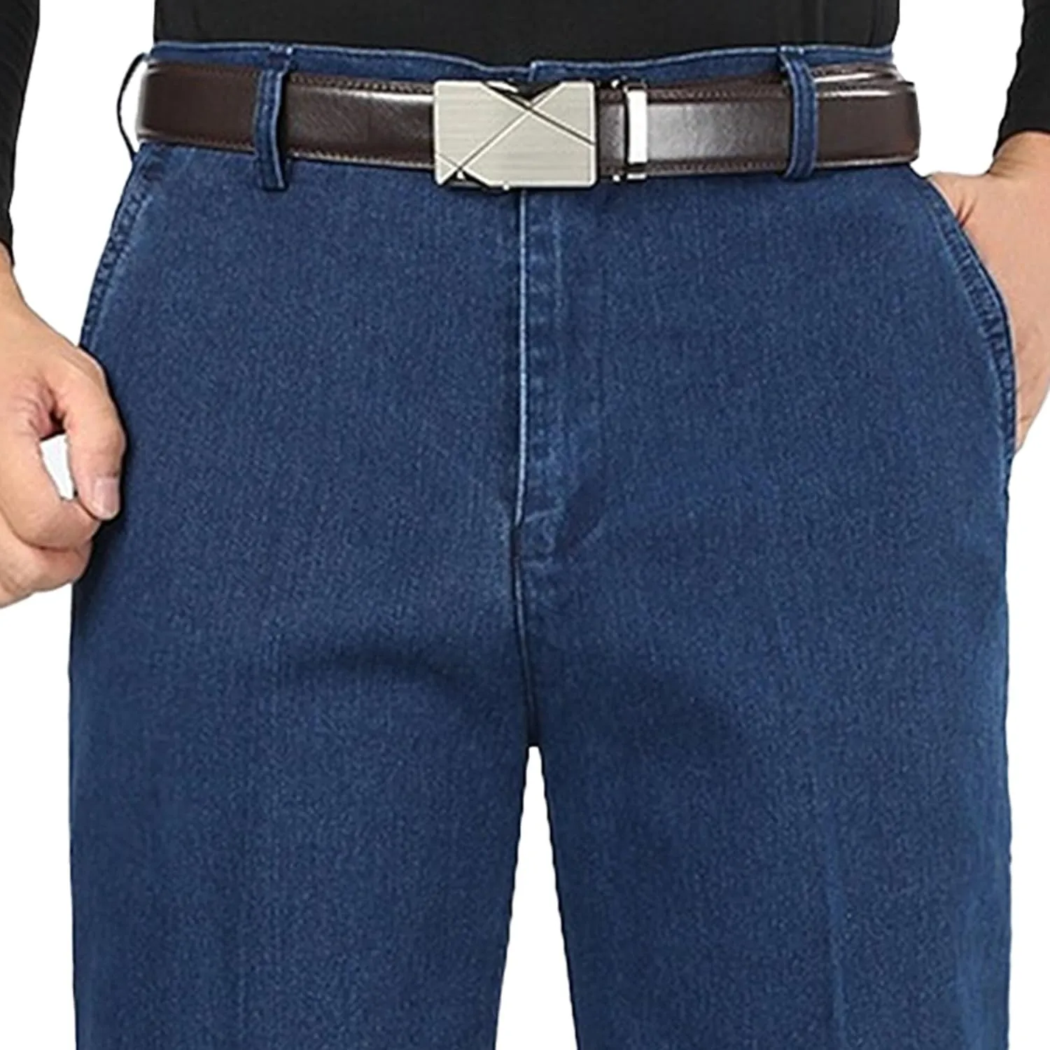 Men's Regular Fit Hight Waist Jeans Straight Leg Casual Loose Denim Pants Stretch Classic Comfort Jeans