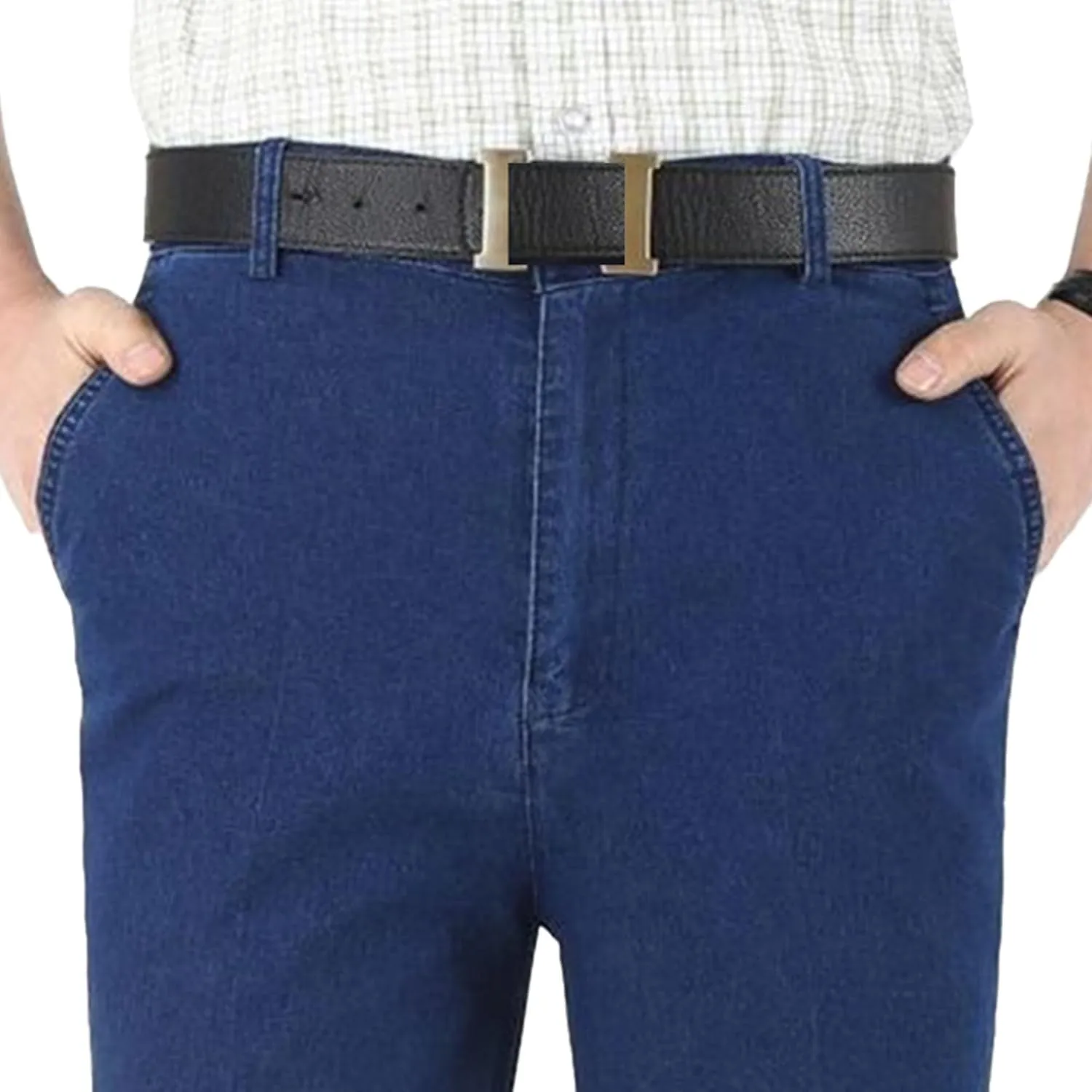 Men's Regular Fit Hight Waist Jeans Straight Leg Casual Loose Denim Pants Stretch Classic Comfort Jeans