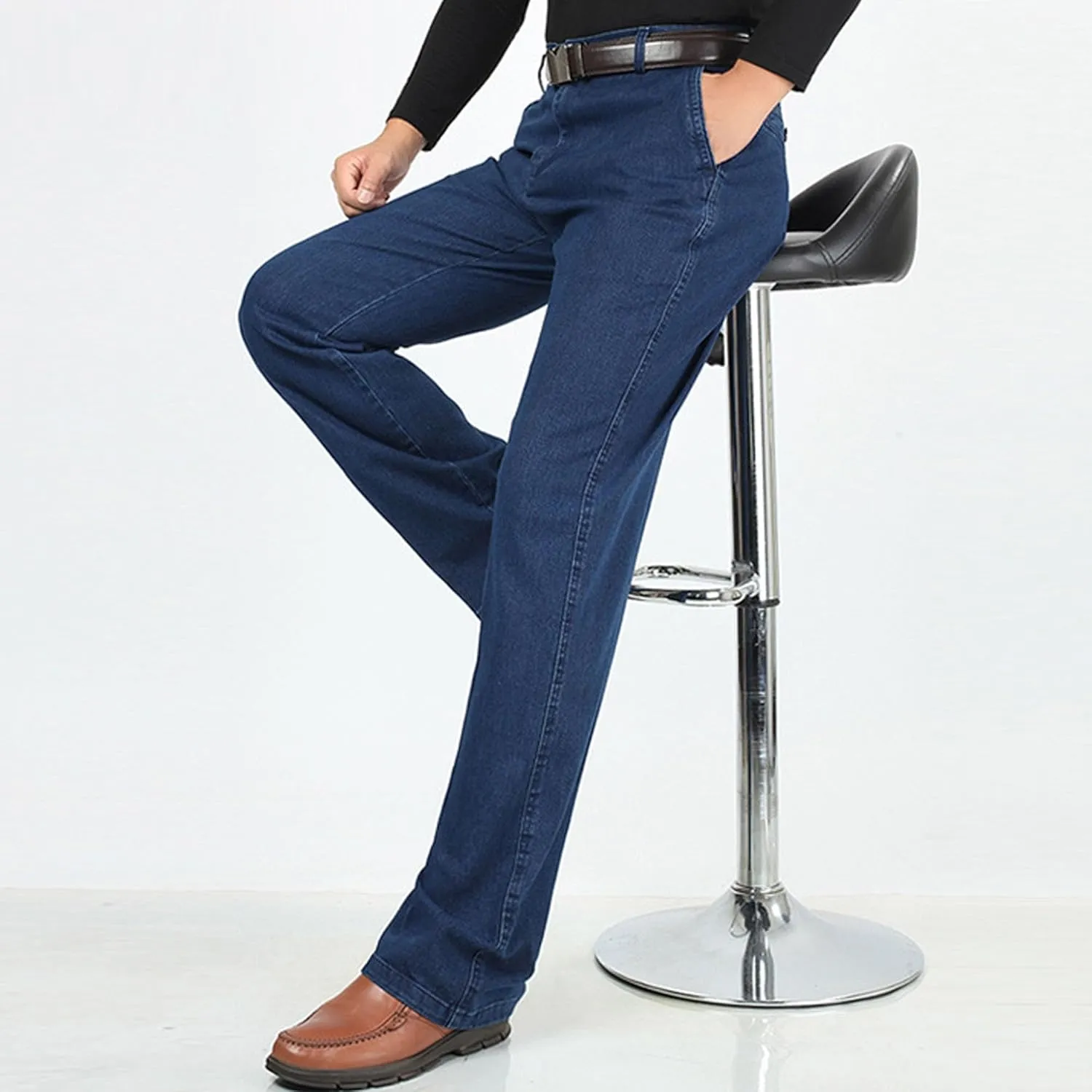 Men's Regular Fit Hight Waist Jeans Straight Leg Casual Loose Denim Pants Stretch Classic Comfort Jeans