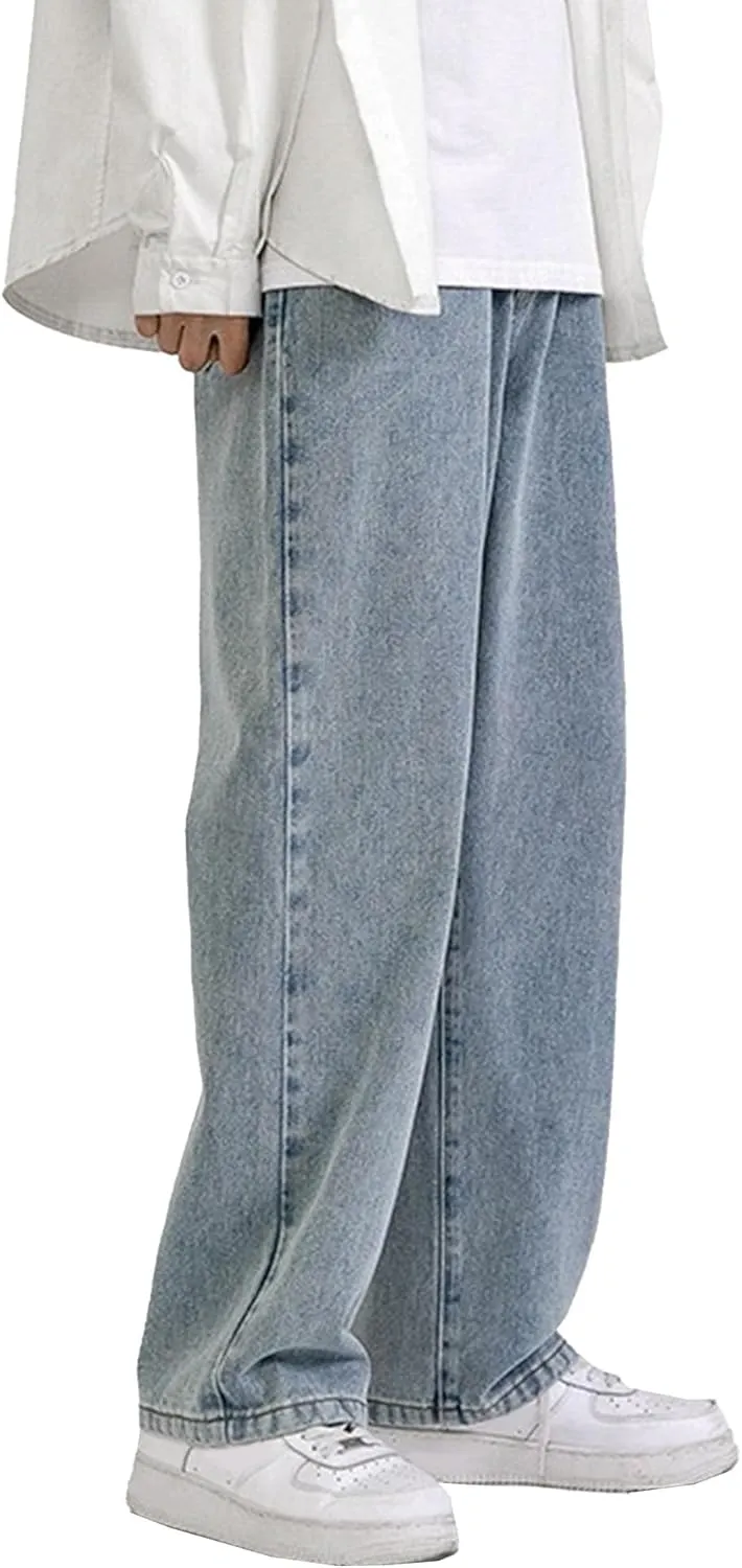 Men's Vintage Straight Loose Fit Jeans Causal Classic Hiking Denim Pants Washed Comfort Outdoor Jeans Trouser