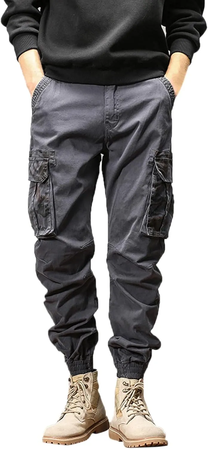 MIDOO Work Pants for Men Slim Fit Casual Fleece Joggers Loose Open Bottom Athletic Pants Straight Leg Outdoor Hiking Pants