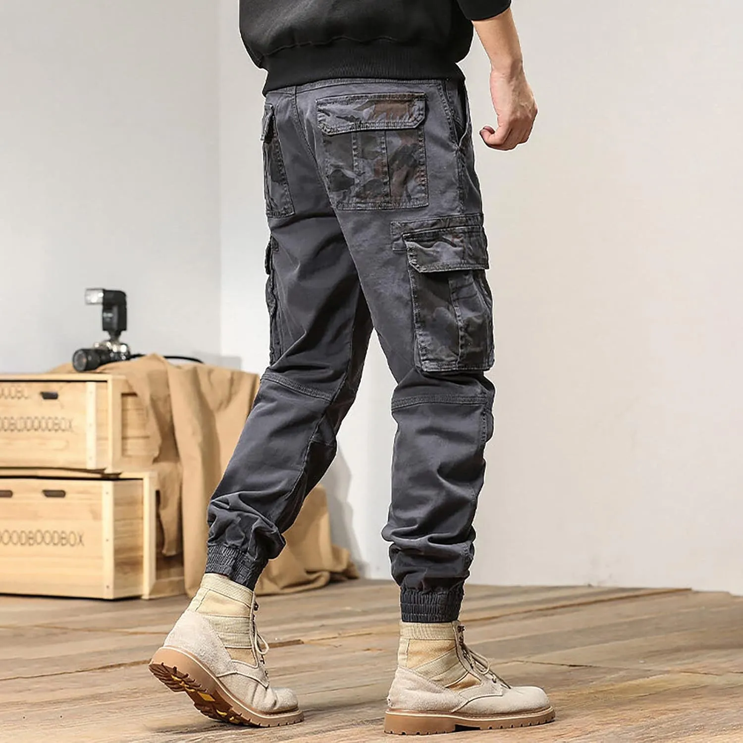 MIDOO Work Pants for Men Slim Fit Casual Fleece Joggers Loose Open Bottom Athletic Pants Straight Leg Outdoor Hiking Pants