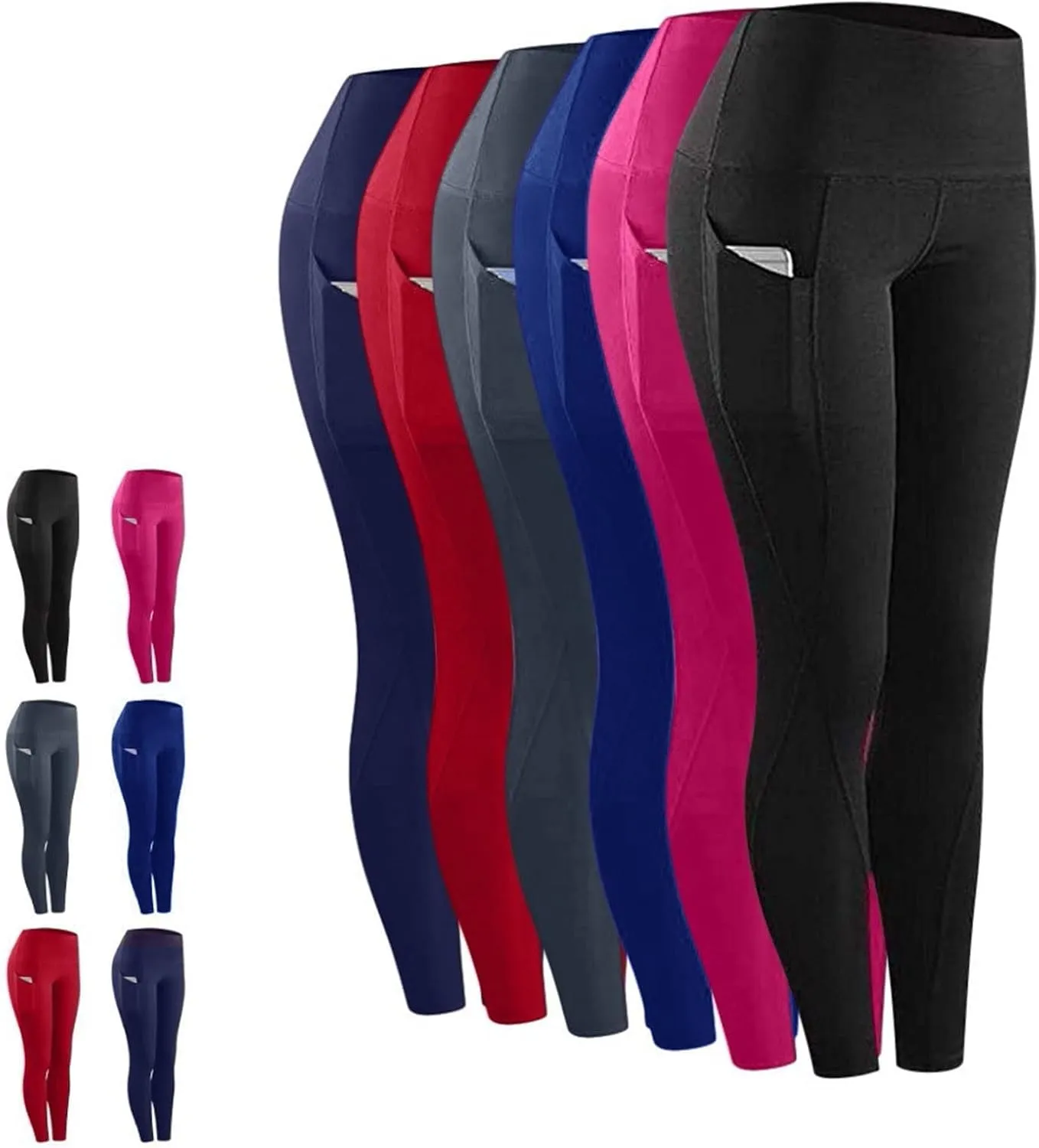 Mmoneyake Women's High Waist Yoga Leggings with Pockets Tummy Control Workout Running Pants Compression Buttery Soft Leggings