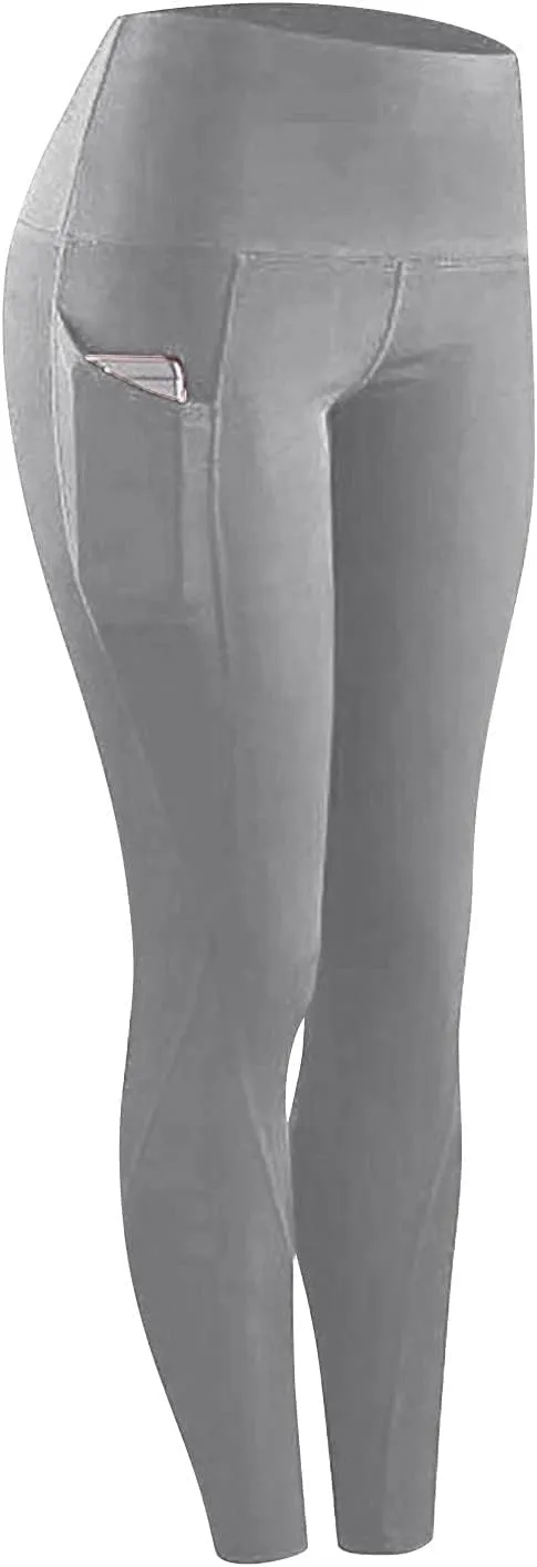 Mmoneyake Women's High Waist Yoga Leggings with Pockets Tummy Control Workout Running Pants Compression Buttery Soft Leggings