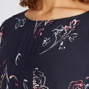 Navy Floral Pintuck Blouse
