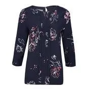 Navy Floral Pintuck Blouse