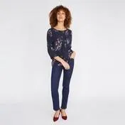 Navy Floral Pintuck Blouse