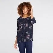 Navy Floral Pintuck Blouse