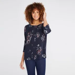 Navy Floral Pintuck Blouse