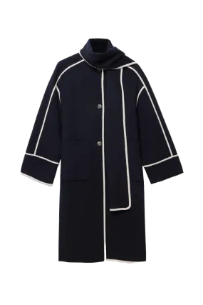 Navy Split Seam Scarf Coat