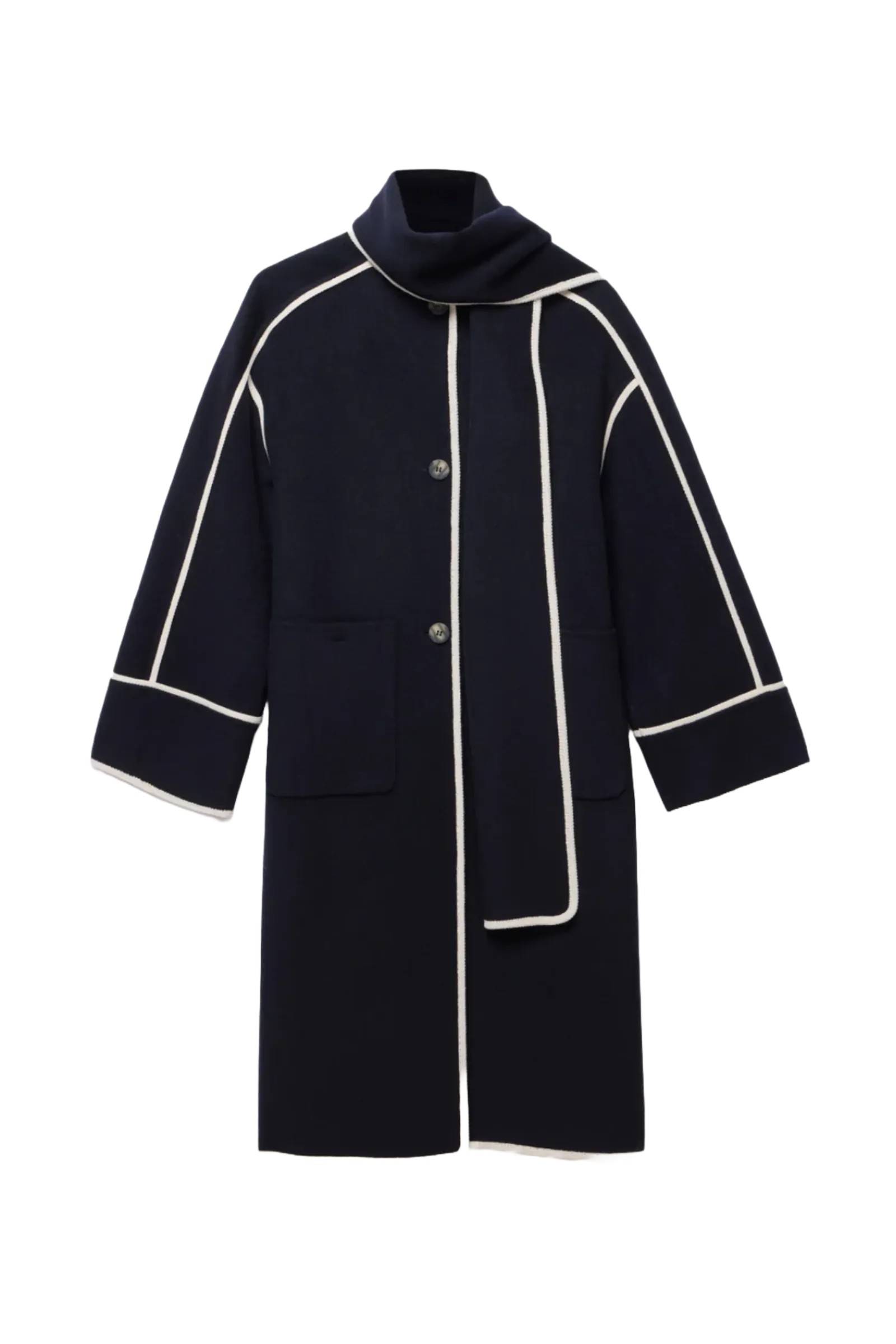 Navy Split Seam Scarf Coat
