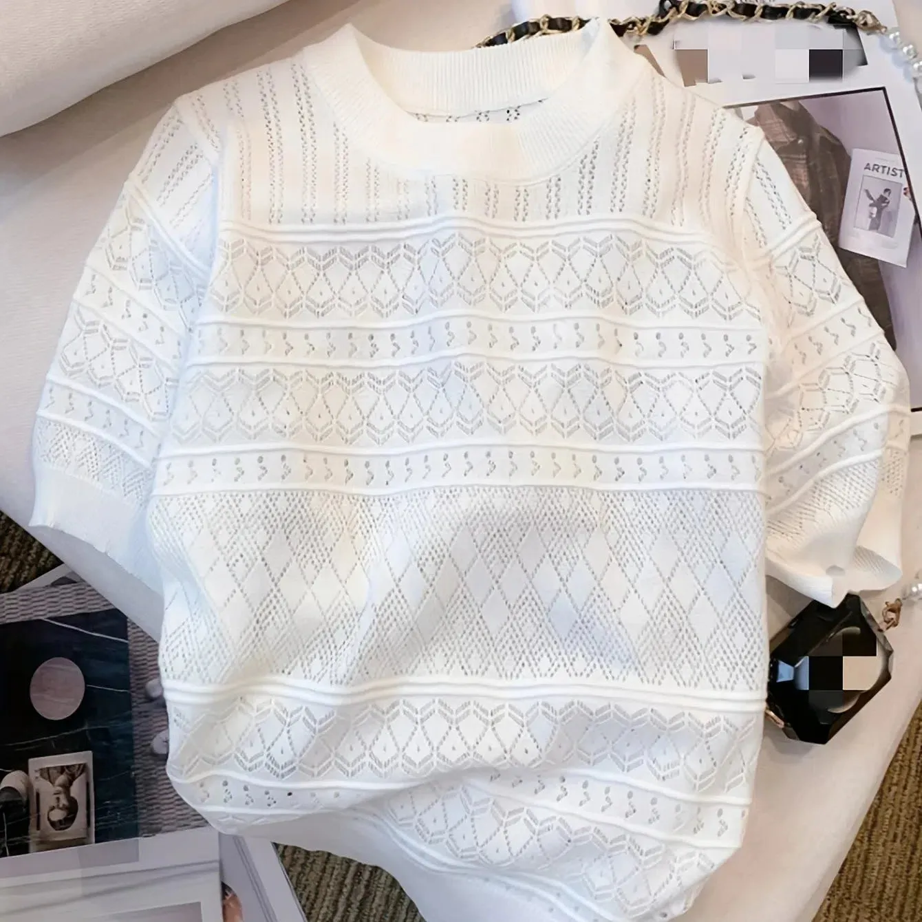 New Summer Thin Hollow Out Crew Neck Pullover Sweater