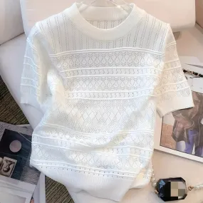 New Summer Thin Hollow Out Crew Neck Pullover Sweater