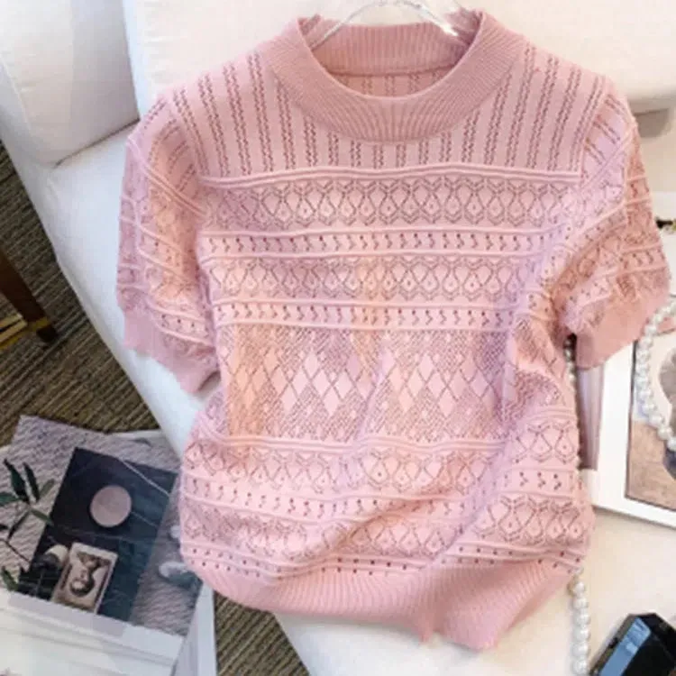 New Summer Thin Hollow Out Crew Neck Pullover Sweater