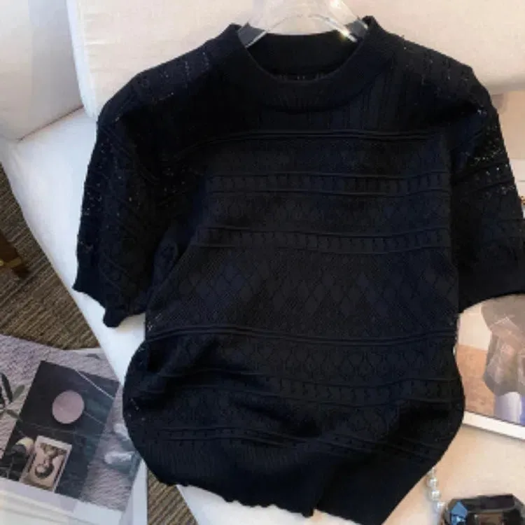 New Summer Thin Hollow Out Crew Neck Pullover Sweater