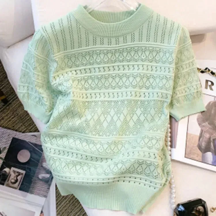 New Summer Thin Hollow Out Crew Neck Pullover Sweater