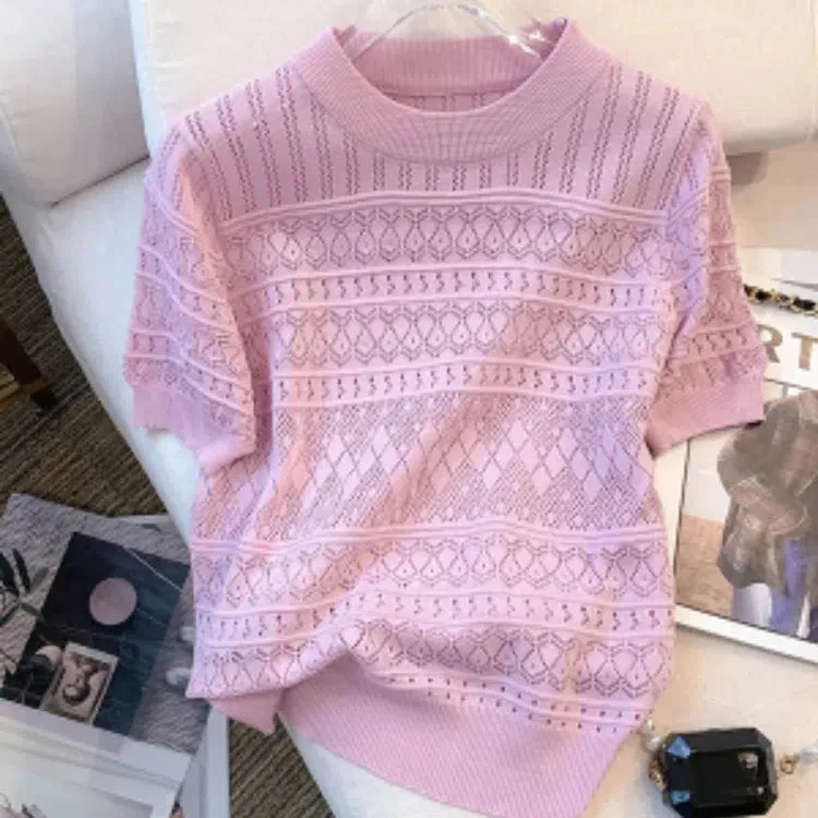 New Summer Thin Hollow Out Crew Neck Pullover Sweater