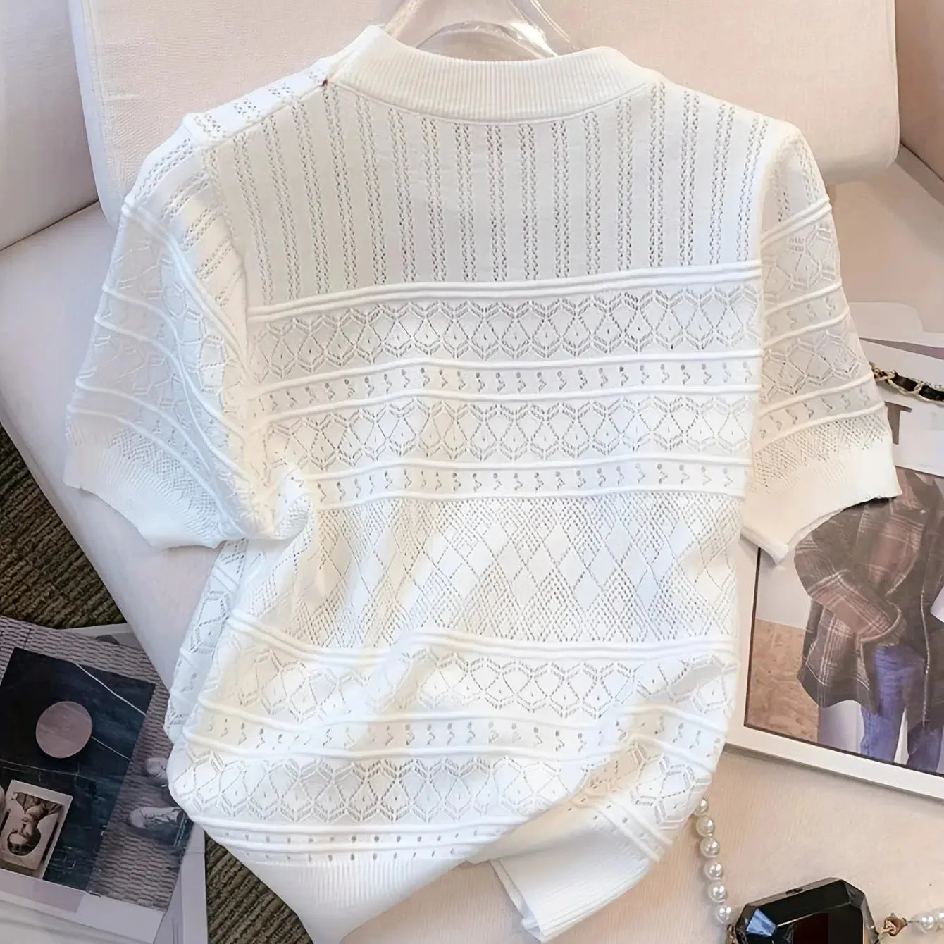 New Summer Thin Hollow Out Crew Neck Pullover Sweater