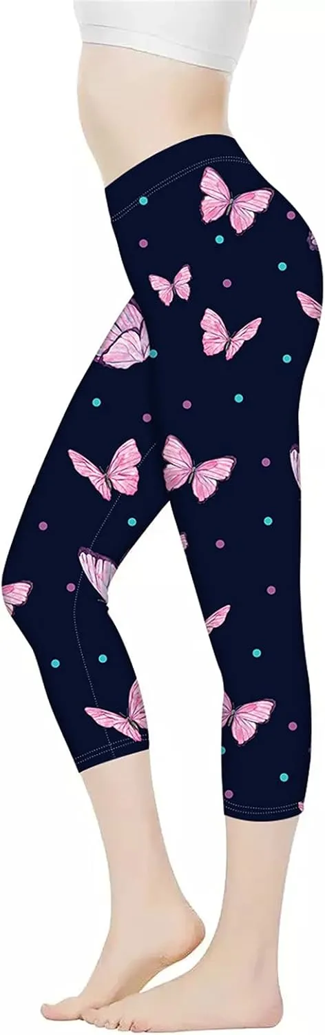 Poceacles Womens Capri Yoga Leggings, Butt Lift High Waisted Tummy Control Leggings Sports Workout Stretchy Yoga Pants