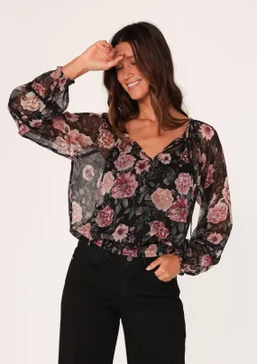 SHEER FLORAL SMOCKED WAIST BLOUSE