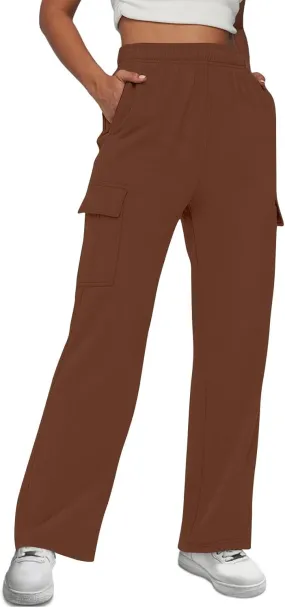 Straight Leg Cargo Sweatpants Women Baggy Fleece Elastic High Waisted Joggers Pants Casual Comfy Soft Parachute Pant