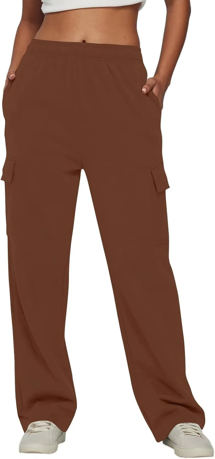 Straight Leg Cargo Sweatpants Women Baggy Fleece Elastic High Waisted Joggers Pants Casual Comfy Soft Parachute Pant