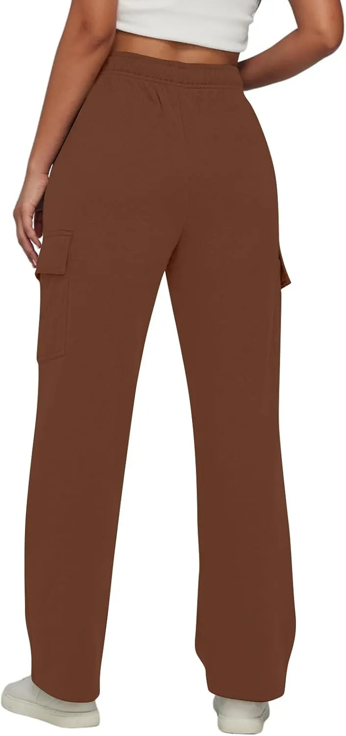 Straight Leg Cargo Sweatpants Women Baggy Fleece Elastic High Waisted Joggers Pants Casual Comfy Soft Parachute Pant