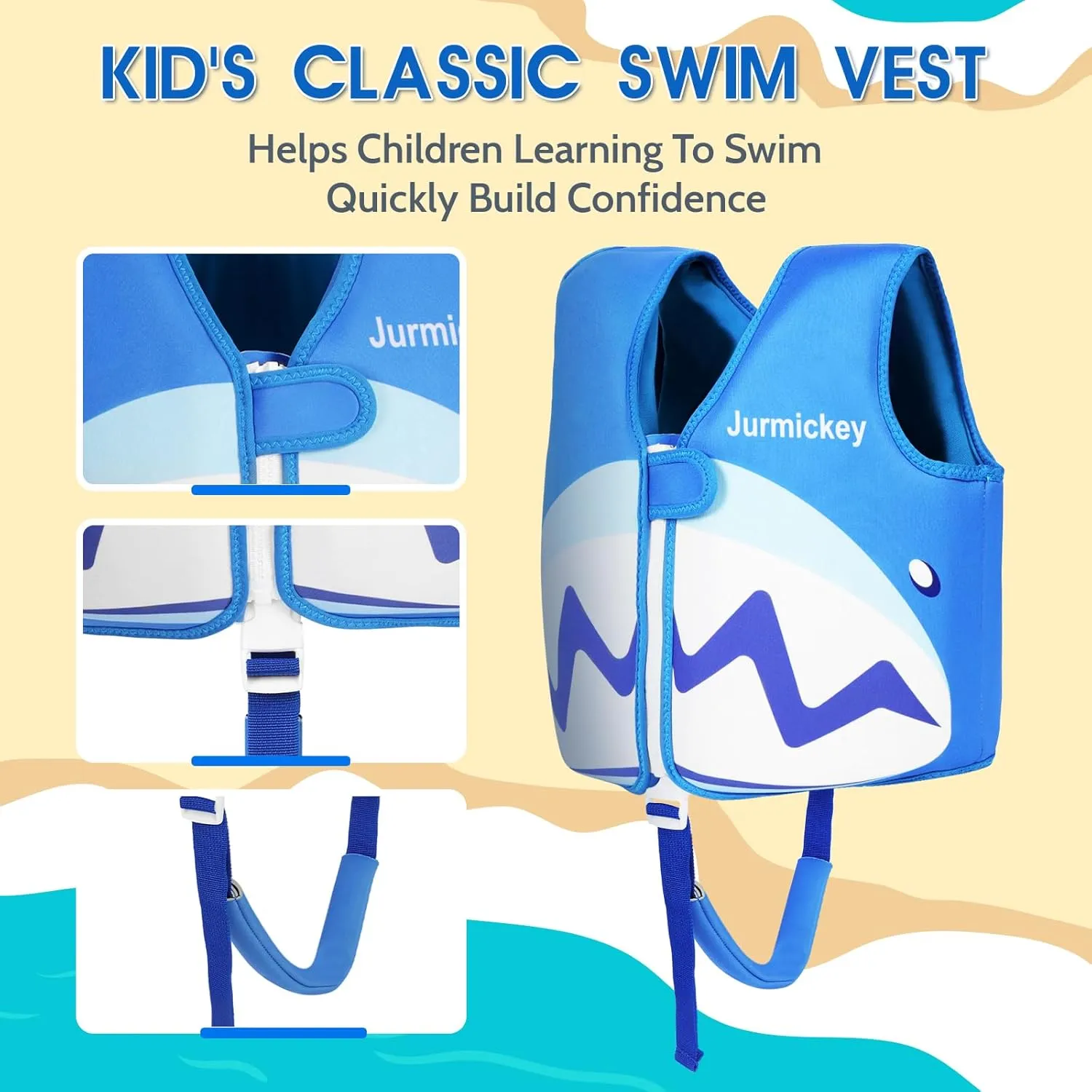 Swim Vest for Toddlers, Kids Swim Vest for Boys Girls with Adjustable Safety Straps, Modern Design Toddler Floaties S-L Age 2-7